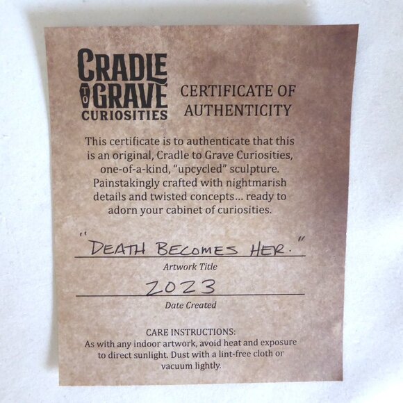 NEW SKELETON DEATH BECOMES HER UPCYCLED GOTHIC HALLOWEEN HORROR FIGURINE ODDITY - Picture 10 of 10